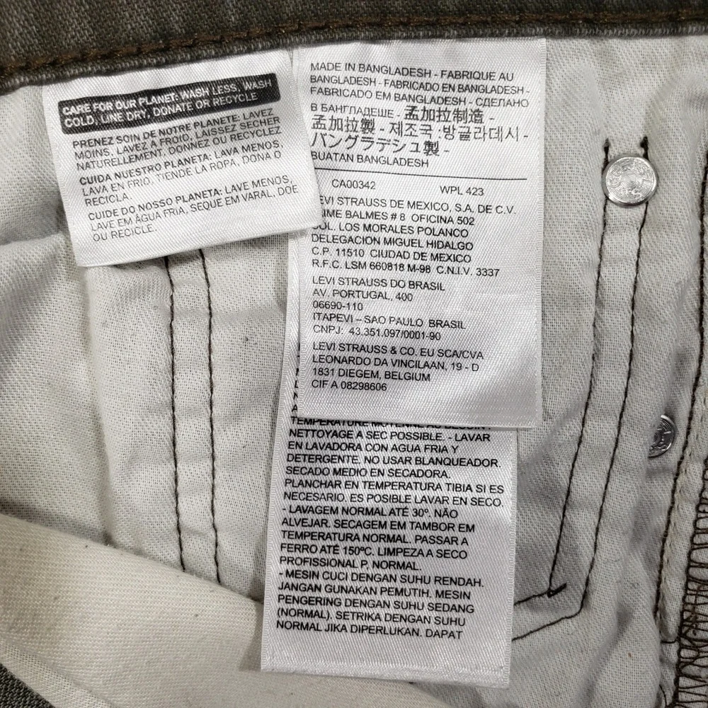 Levi's 511 Jeans Mens 33x32 Gray Slim Fit Stretch Denim Pants Casual‎ 2500